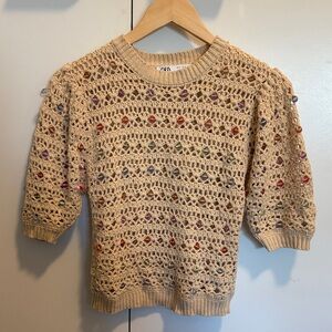 Zara Crochet Sweater with Multi-Color Embellishment